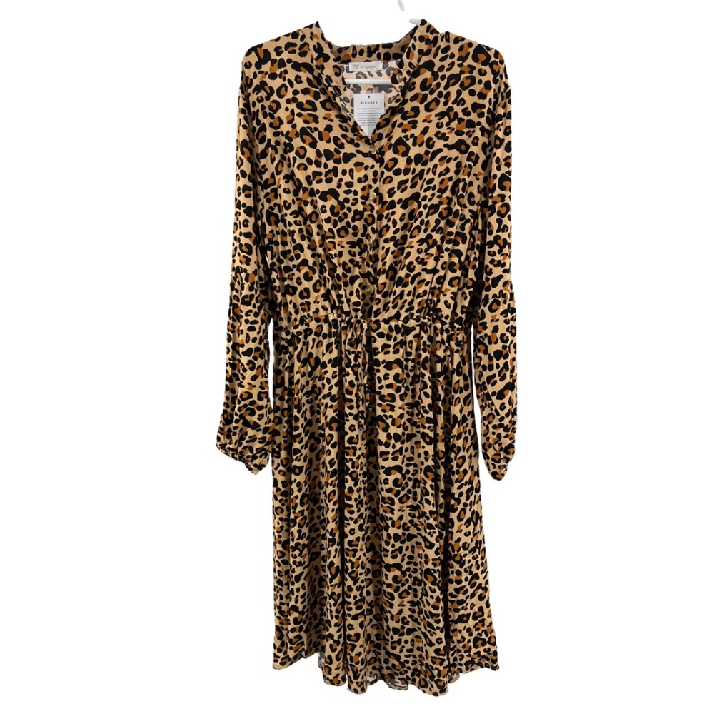 Kirundo XL leopard print flowy long sleeve dress casual office work boho